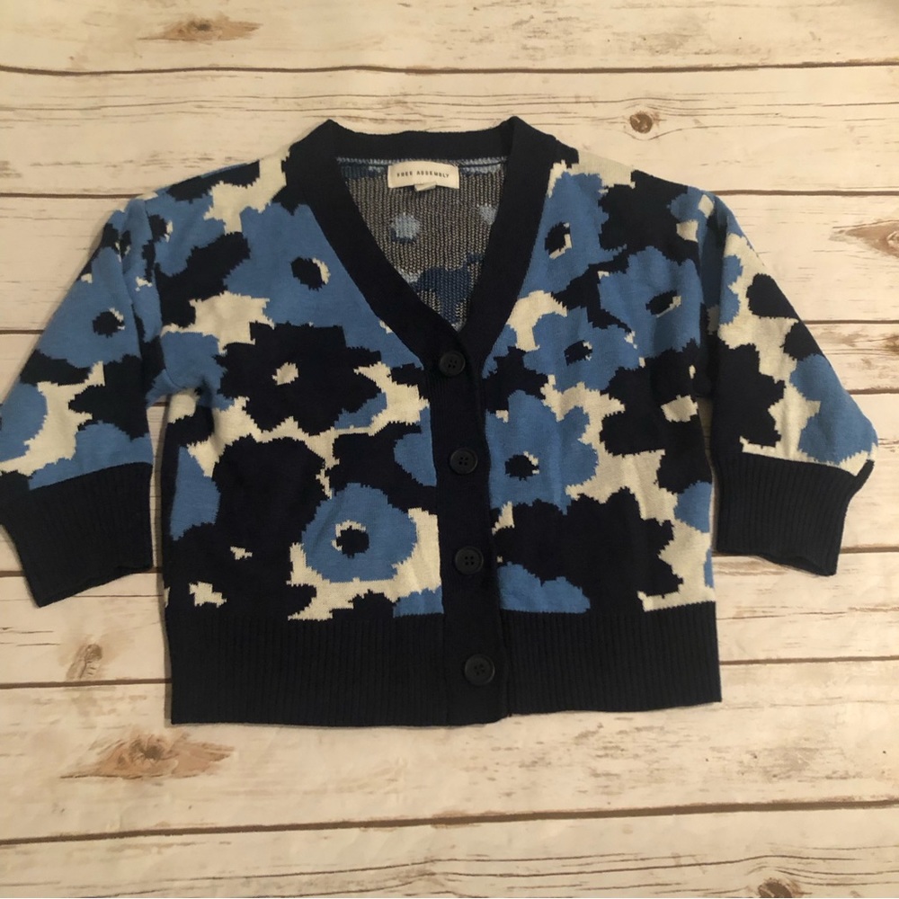 Free assembly blue floral cardigan